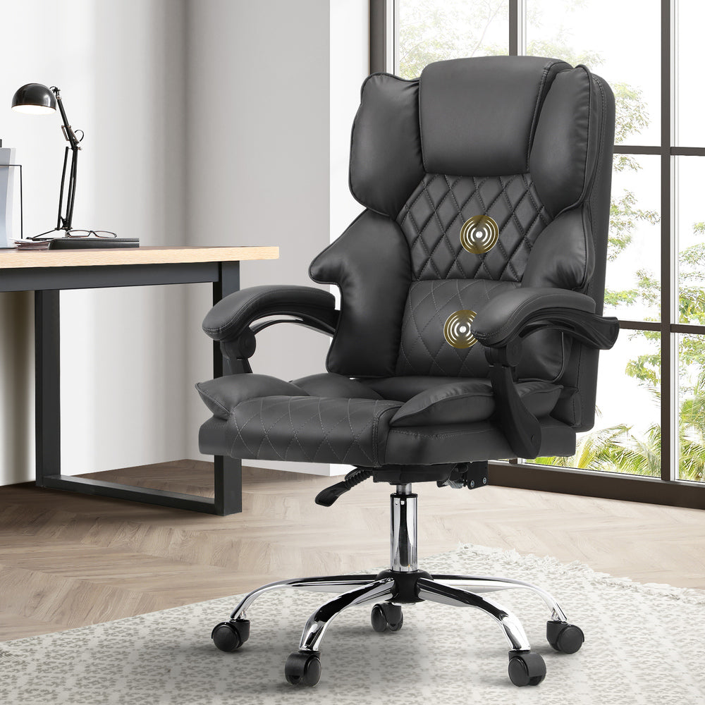 Oikiture Massgae Office Chair Computer Racer PU Leather Seat Recliner Grey-Massage Office Chair-PEROZ Accessories