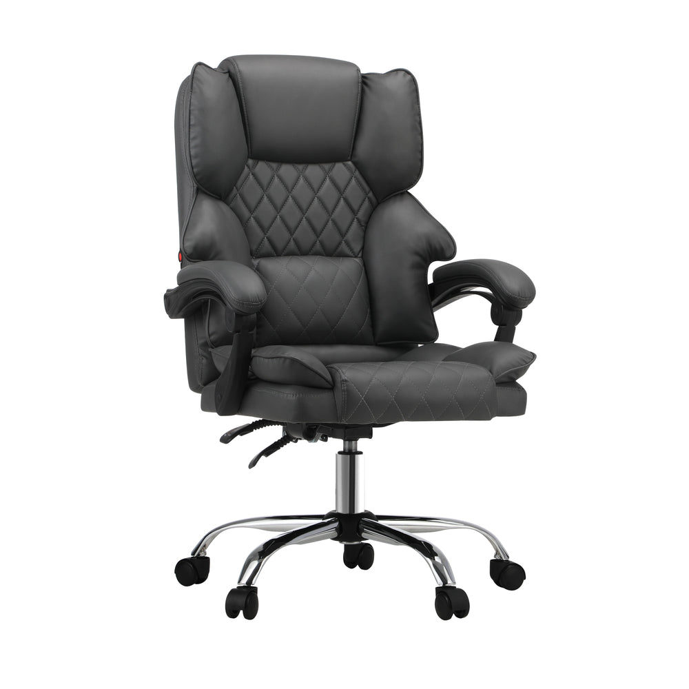 Oikiture Massgae Office Chair Computer Racer PU Leather Seat Recliner Grey-Massage Office Chair-PEROZ Accessories