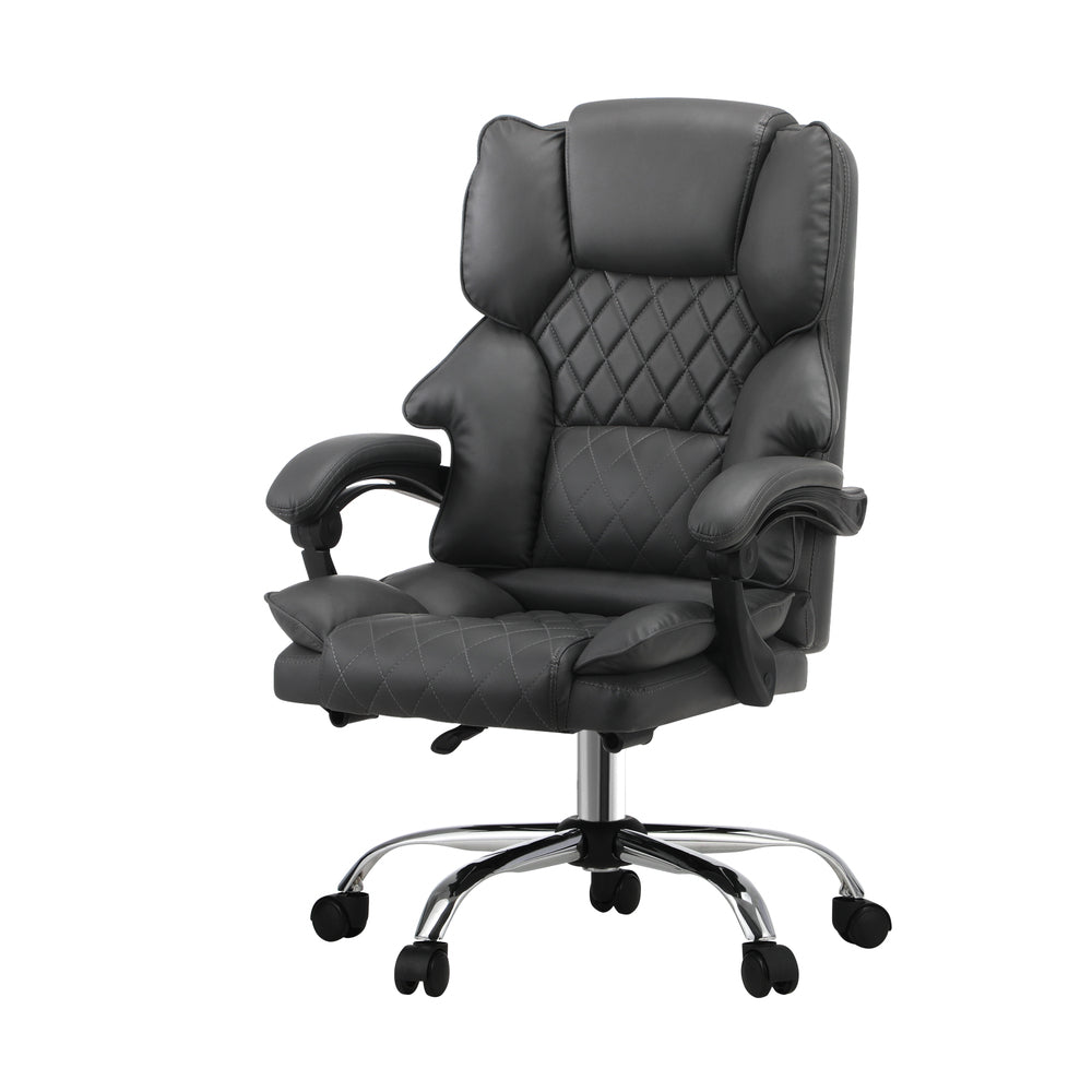 Oikiture Massgae Office Chair Computer Racer PU Leather Seat Recliner Grey-Massage Office Chair-PEROZ Accessories