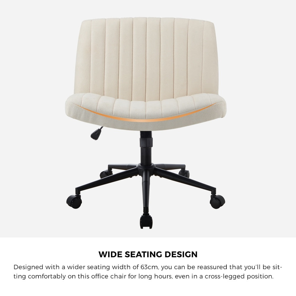 Oikiture Mid Back Office Chair Wide Seat with Wheels Linen Beige-Office Chairs-PEROZ Accessories