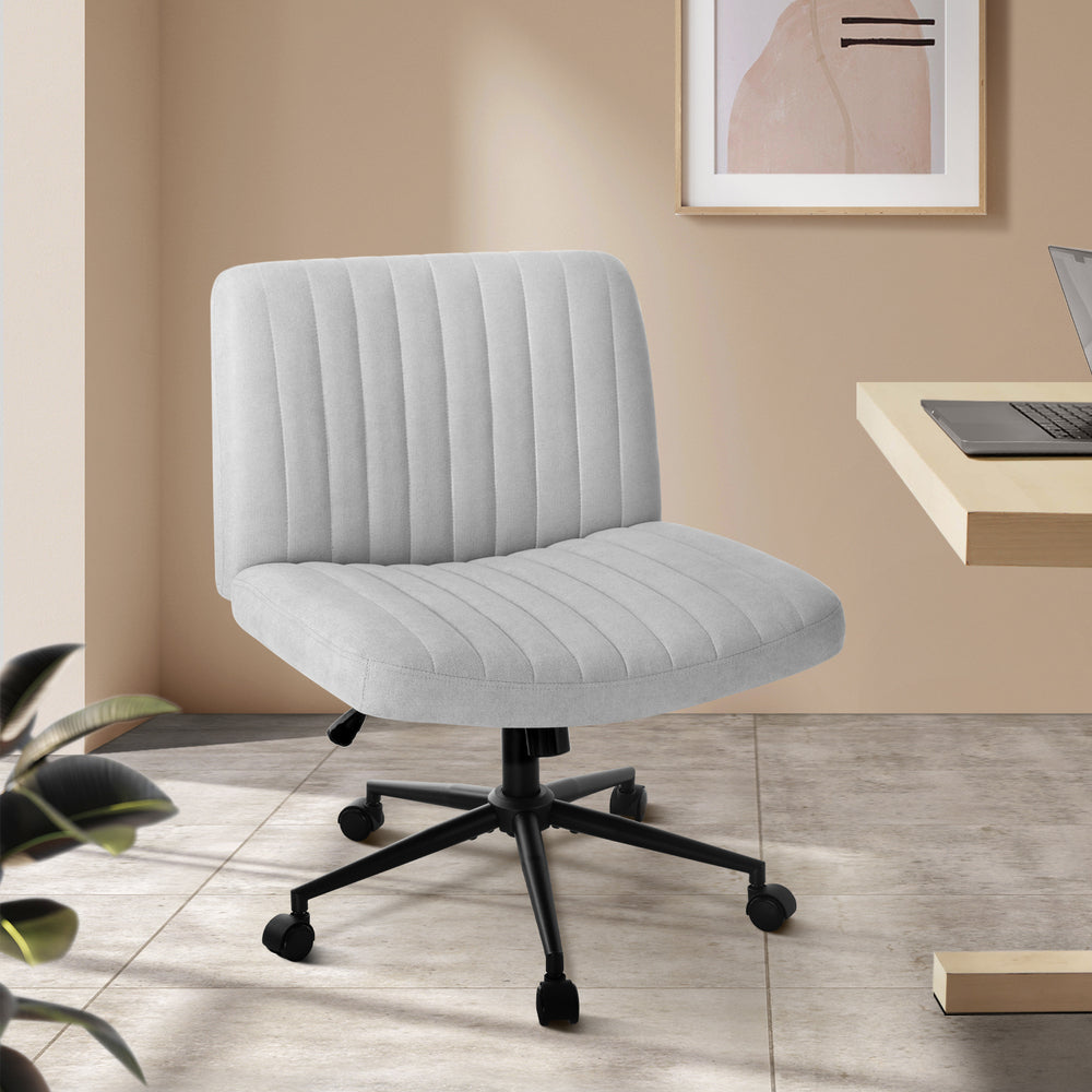 Oikiture Mid Back Office Chair Wide Seat with Wheels Linen Grey-Office Chairs-PEROZ Accessories