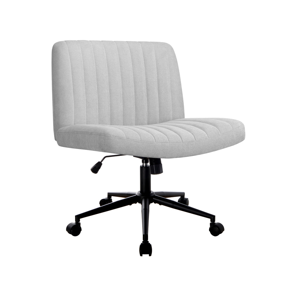 Oikiture Mid Back Office Chair Wide Seat with Wheels Linen Grey-Office Chairs-PEROZ Accessories