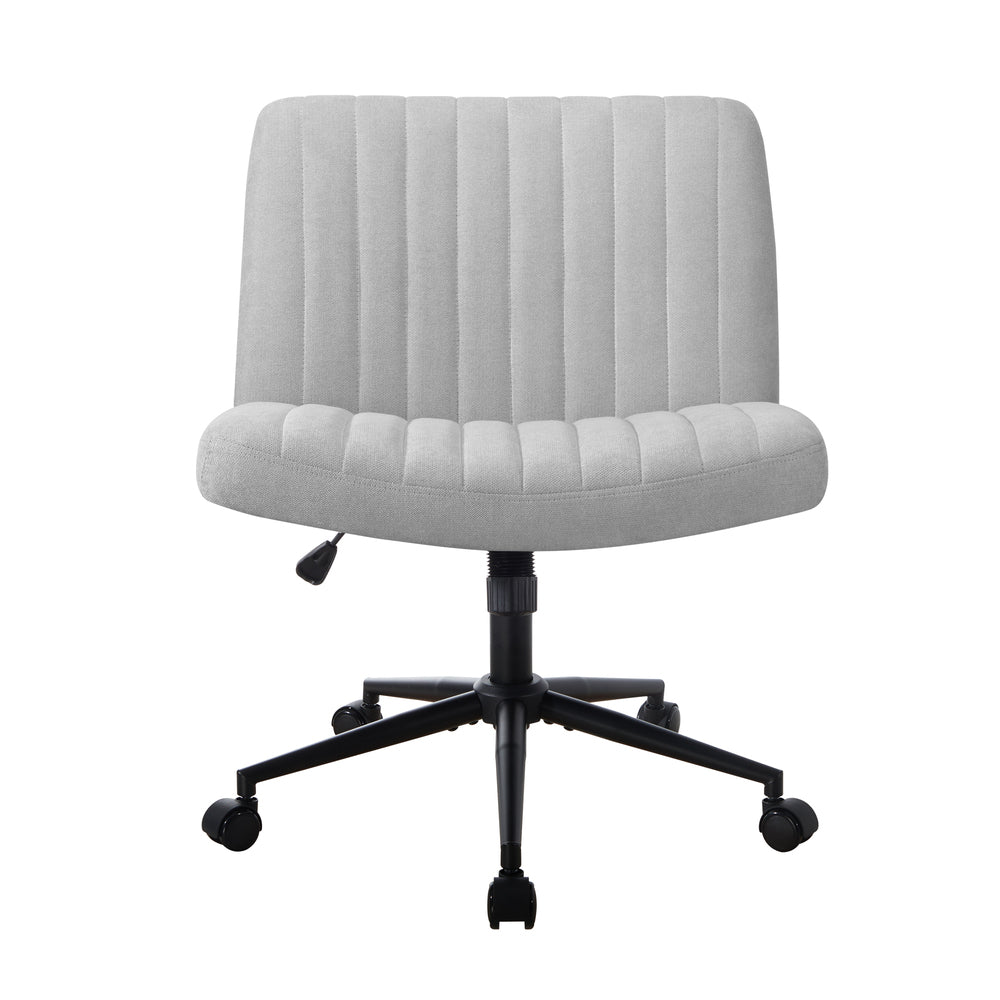 Oikiture Mid Back Office Chair Wide Seat with Wheels Linen Grey-Office Chairs-PEROZ Accessories