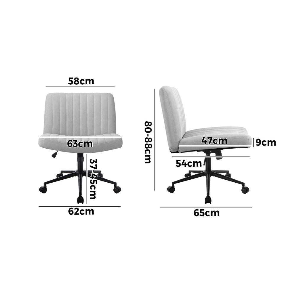 Oikiture Mid Back Office Chair Wide Seat with Wheels Linen Grey-Office Chairs-PEROZ Accessories