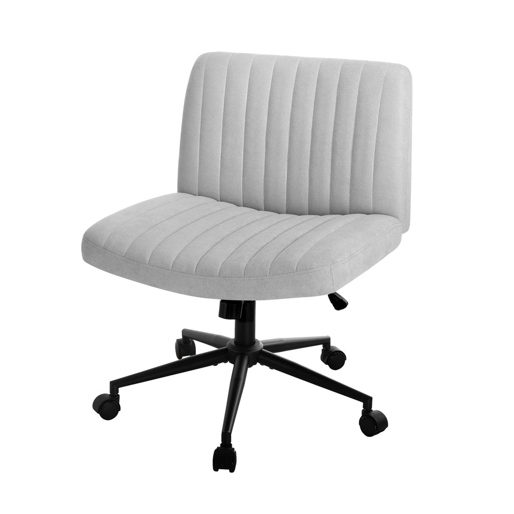 Oikiture Mid Back Office Chair Wide Seat with Wheels Linen Grey-Office Chairs-PEROZ Accessories