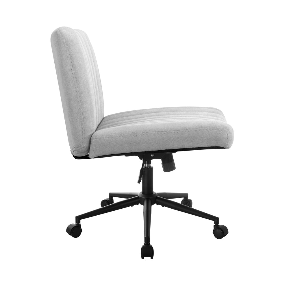 Oikiture Mid Back Office Chair Wide Seat with Wheels Linen Grey-Office Chairs-PEROZ Accessories