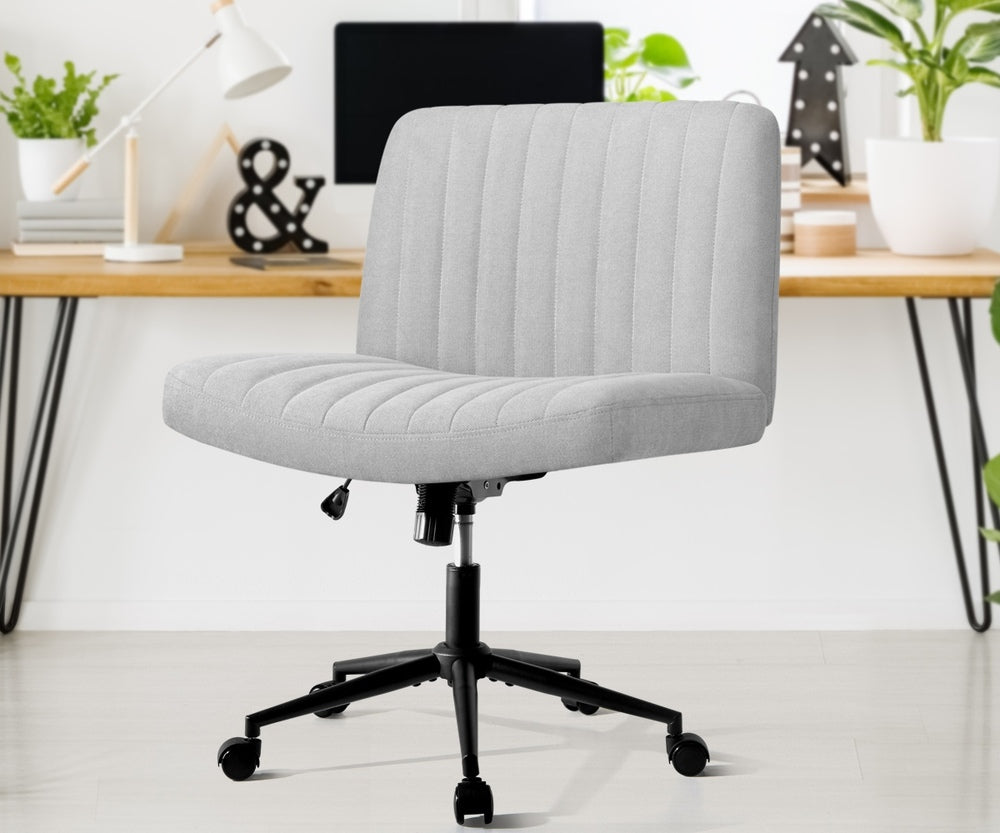 Oikiture Mid Back Office Chair Wide Seat with Wheels Linen Grey-Office Chairs-PEROZ Accessories