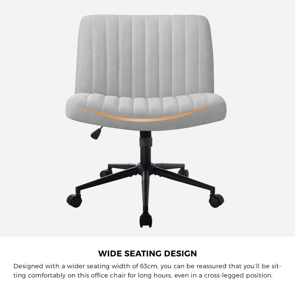 Oikiture Mid Back Office Chair Wide Seat with Wheels Linen Grey-Office Chairs-PEROZ Accessories