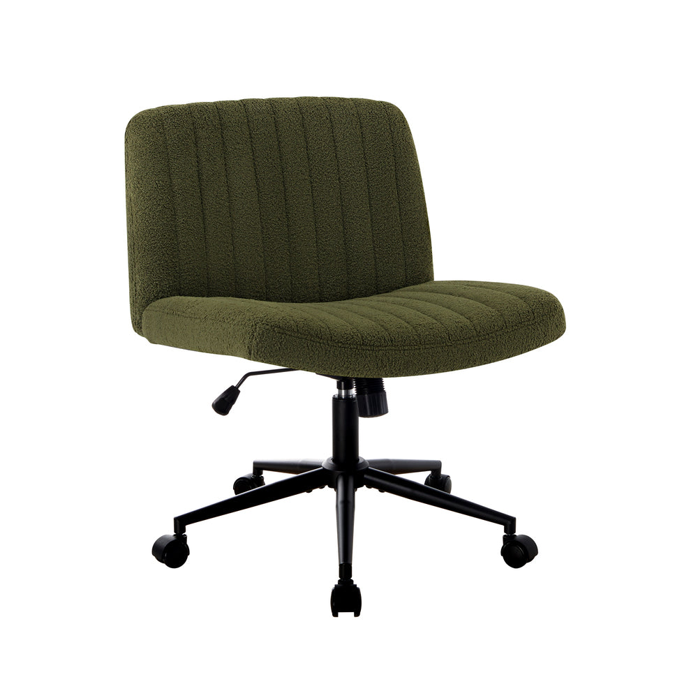 Oikiture Mid Back Armless Office Chair Wide Seat with Wheels Sherpa Green-Office Chair-PEROZ Accessories