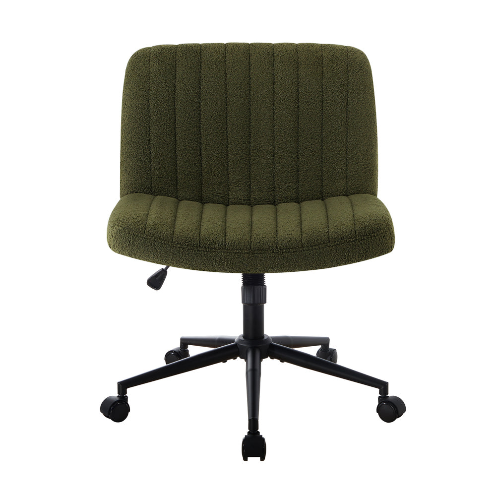 Oikiture Mid Back Armless Office Chair Wide Seat with Wheels Sherpa Green-Office Chair-PEROZ Accessories