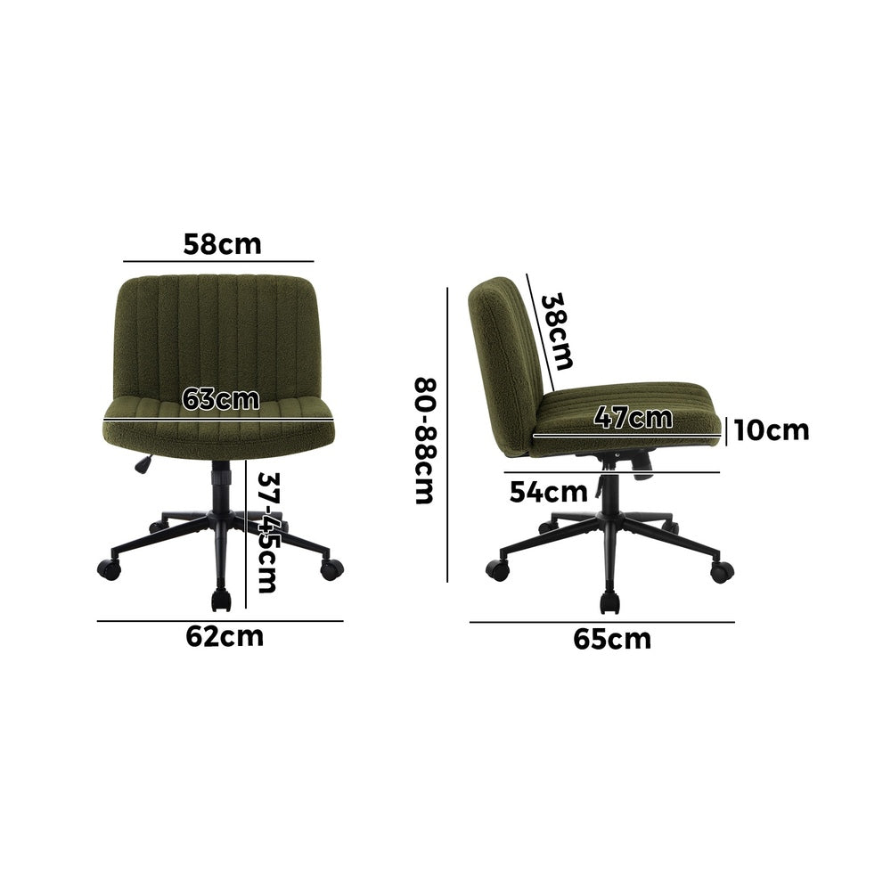 Oikiture Mid Back Armless Office Chair Wide Seat with Wheels Sherpa Green-Office Chair-PEROZ Accessories