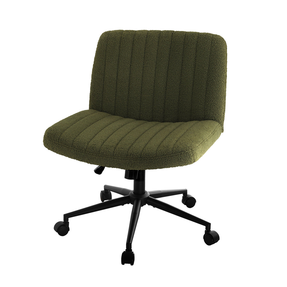 Oikiture Mid Back Armless Office Chair Wide Seat with Wheels Sherpa Green-Office Chair-PEROZ Accessories