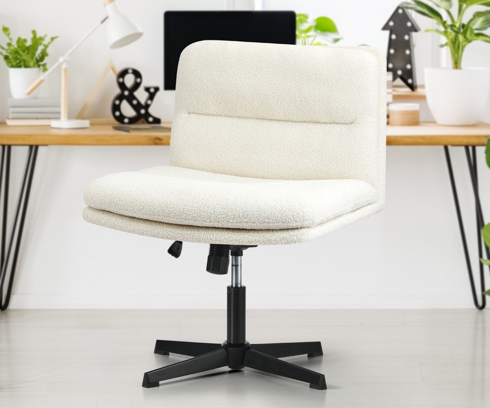 Oikiture Mid Back Armless Office Chair Wide Seat Boucle White-Office Chair-PEROZ Accessories