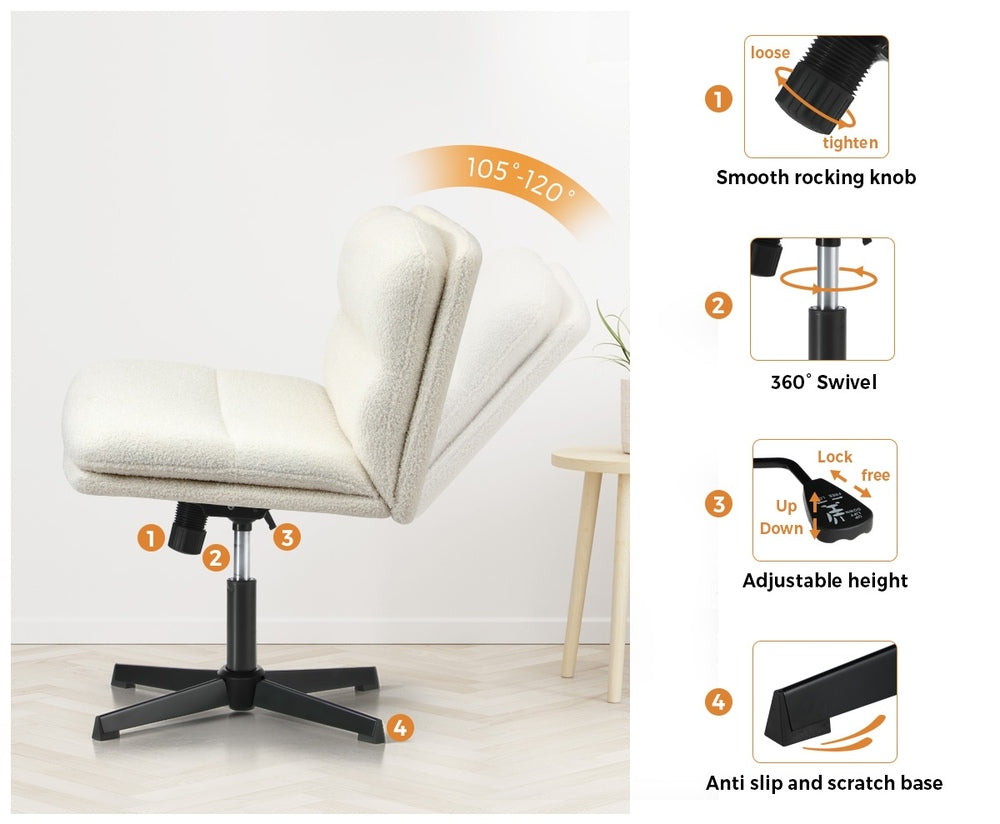 Oikiture Mid Back Armless Office Chair Wide Seat Boucle White-Office Chair-PEROZ Accessories