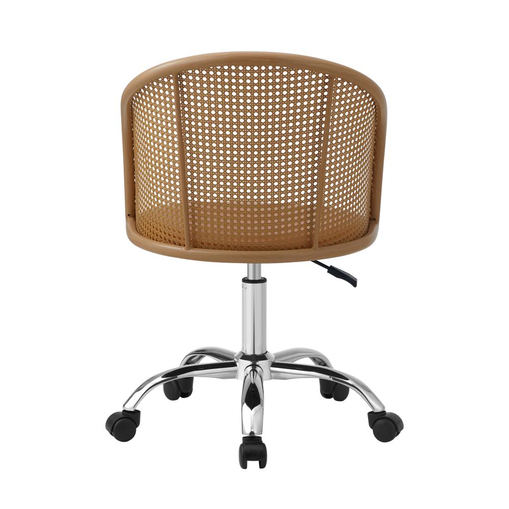 Oikiture Rattan Office Chair PU Leather Seat Light Brown-Office Chairs-PEROZ Accessories