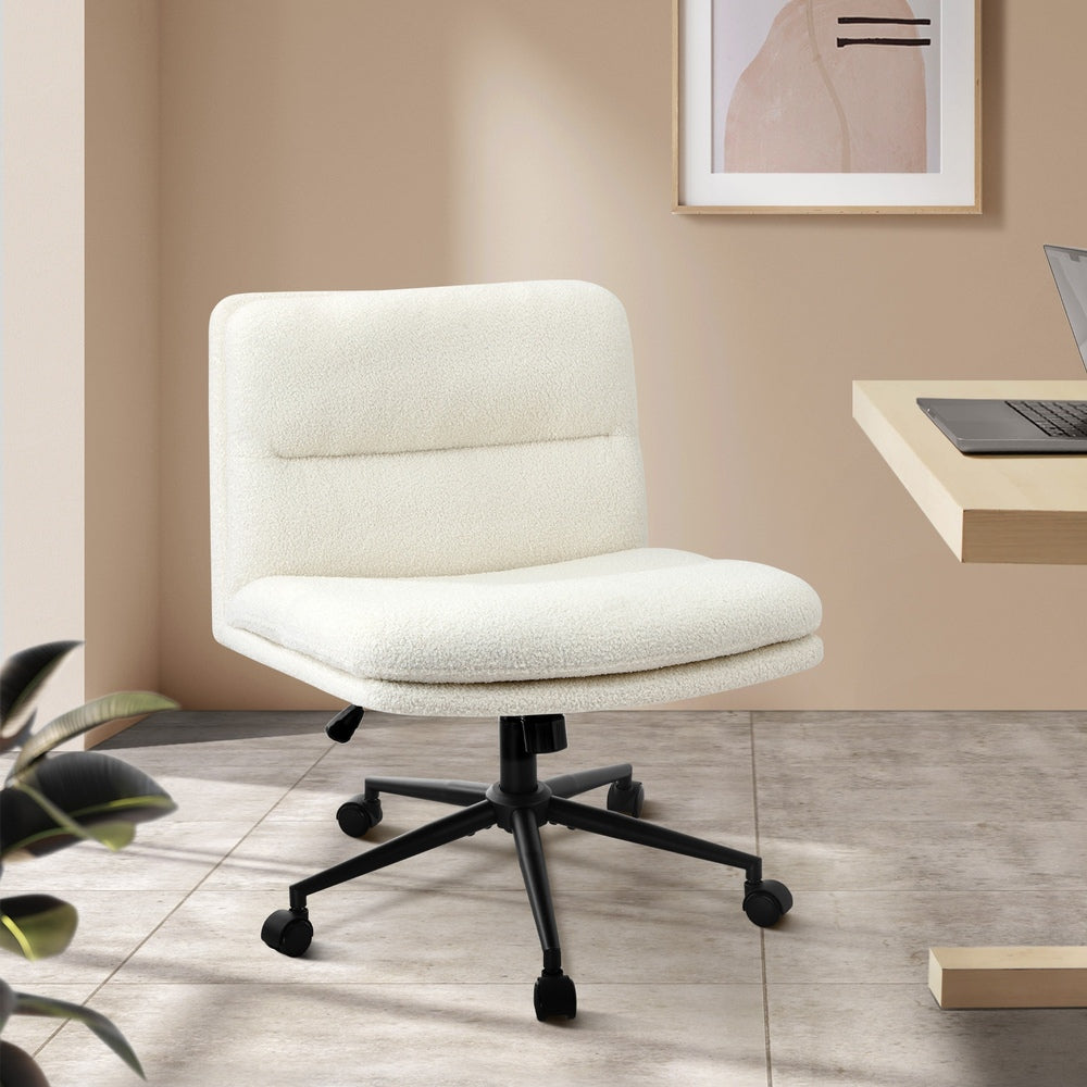 Oikiture Armless Office Chair Wide Seat Boucle White with Wheels-Office Chair-PEROZ Accessories