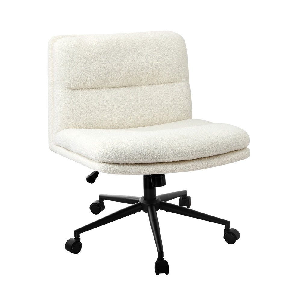 Oikiture Armless Office Chair Wide Seat Boucle White with Wheels-Office Chair-PEROZ Accessories