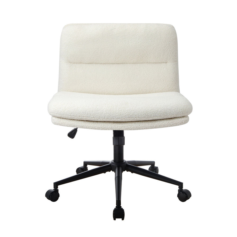 Oikiture Armless Office Chair Wide Seat Boucle White with Wheels-Office Chair-PEROZ Accessories