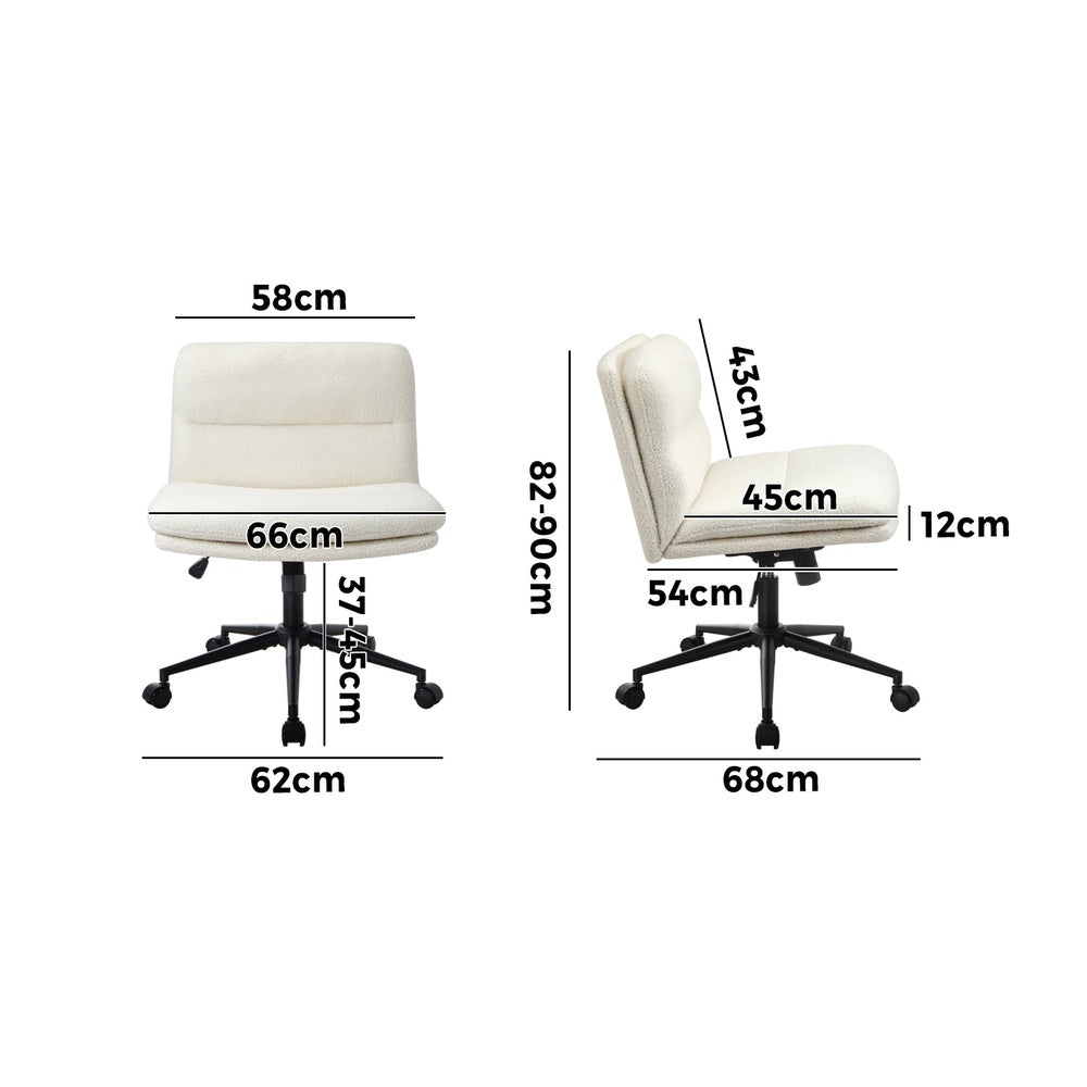 Oikiture Armless Office Chair Wide Seat Boucle White with Wheels-Office Chair-PEROZ Accessories