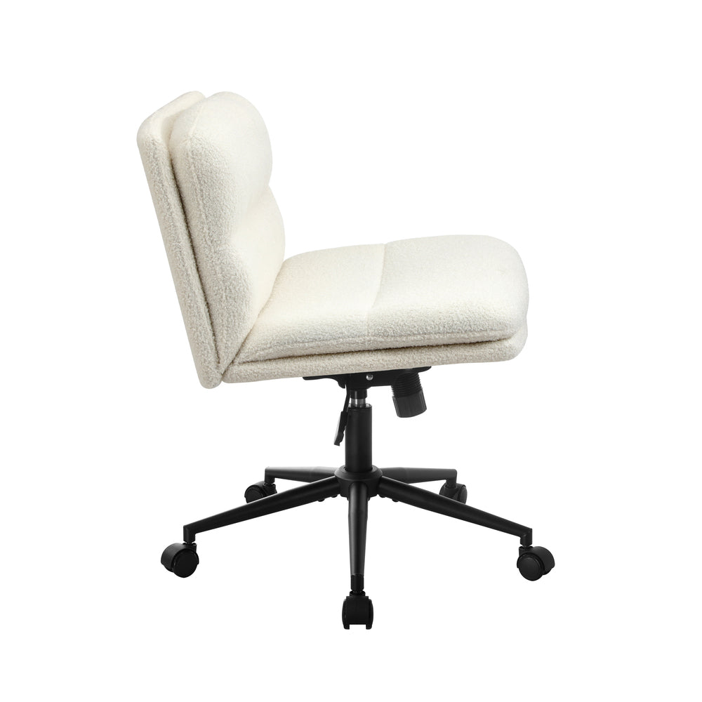 Oikiture Armless Office Chair Wide Seat Boucle White with Wheels-Office Chair-PEROZ Accessories