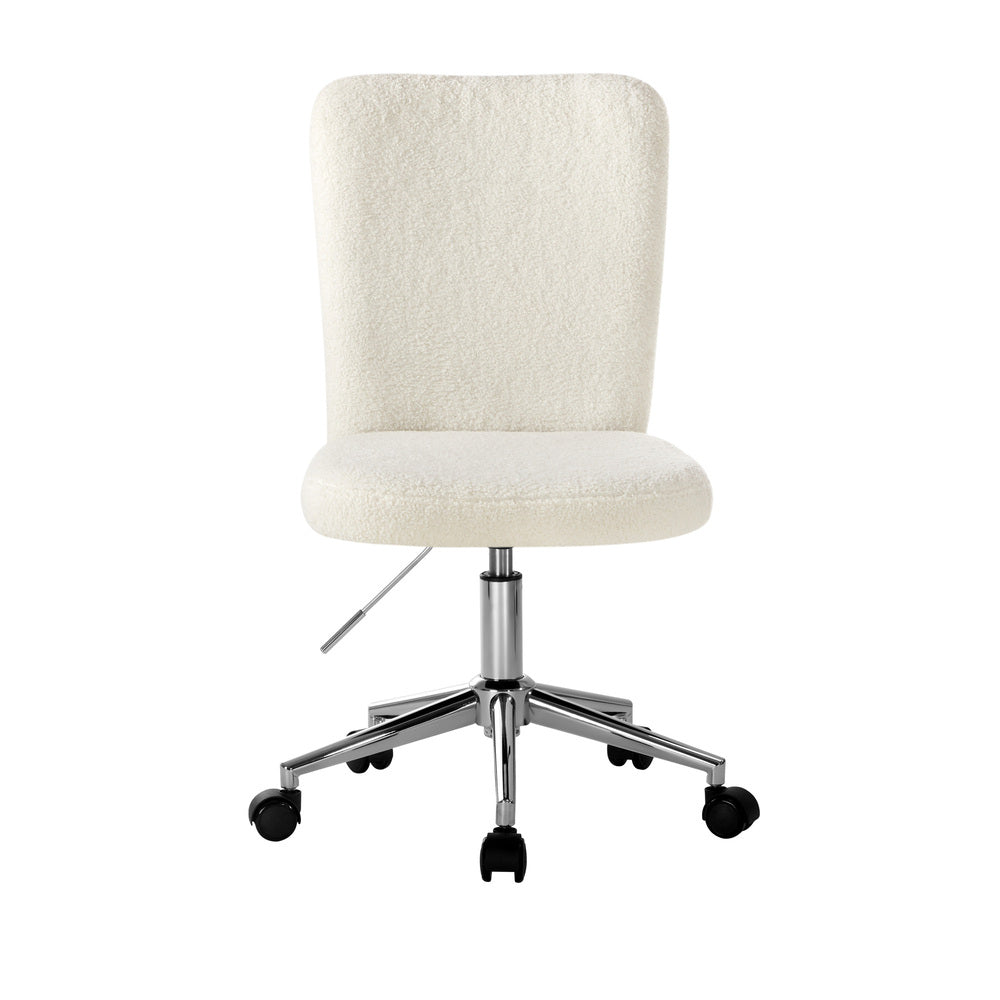 Oikiture High Back Armless Office Chair Boucle White & Silver-Office Chair-PEROZ Accessories