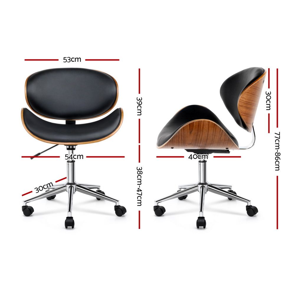 Artiss Wooden Office Chair Leather Seat Black-Office Chairs-PEROZ Accessories