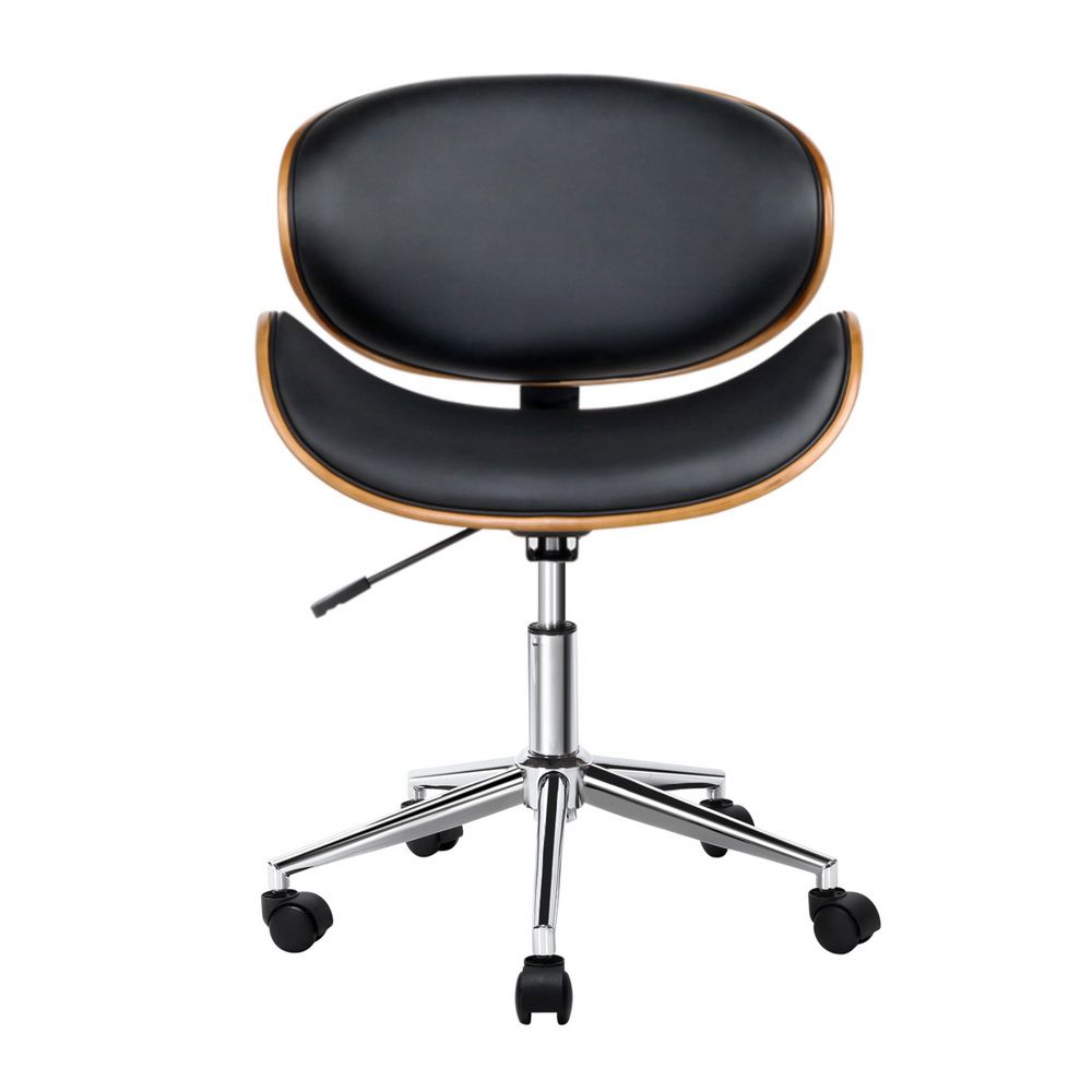Artiss Wooden Office Chair Leather Seat Black-Office Chairs-PEROZ Accessories