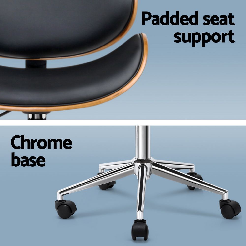 Artiss Wooden Office Chair Leather Seat Black-Office Chairs-PEROZ Accessories