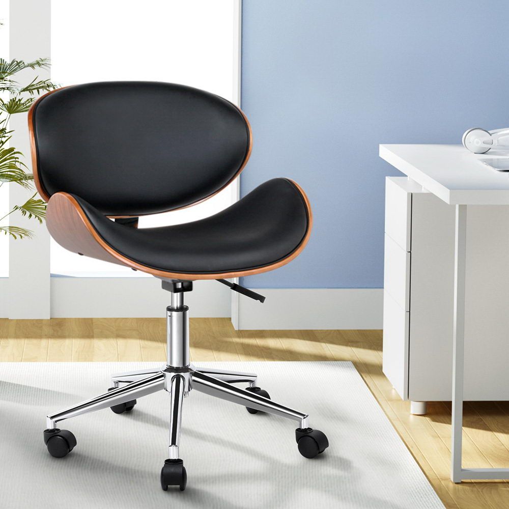 Artiss Wooden Office Chair Leather Seat Black-Office Chairs-PEROZ Accessories