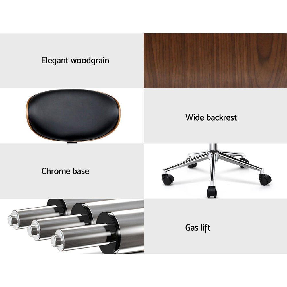 Artiss Wooden Office Chair Leather Seat Black-Office Chairs-PEROZ Accessories