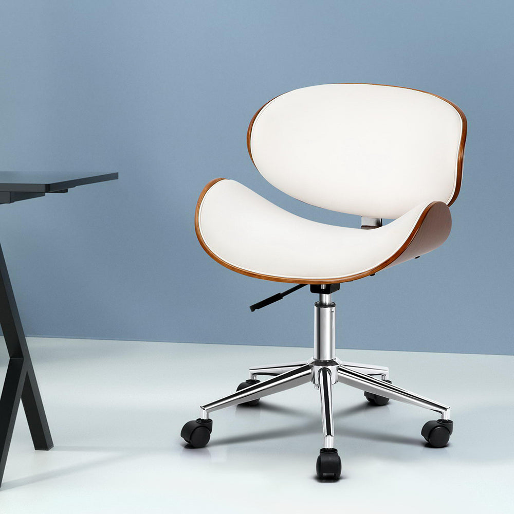 Artiss Wooden Office Chair Leather Seat White-Office Chairs-PEROZ Accessories
