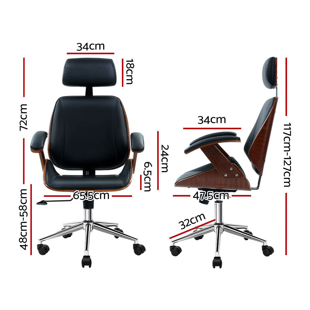 Artiss Wooden Office Chair Leather Seat Black-Furniture > Office-PEROZ Accessories