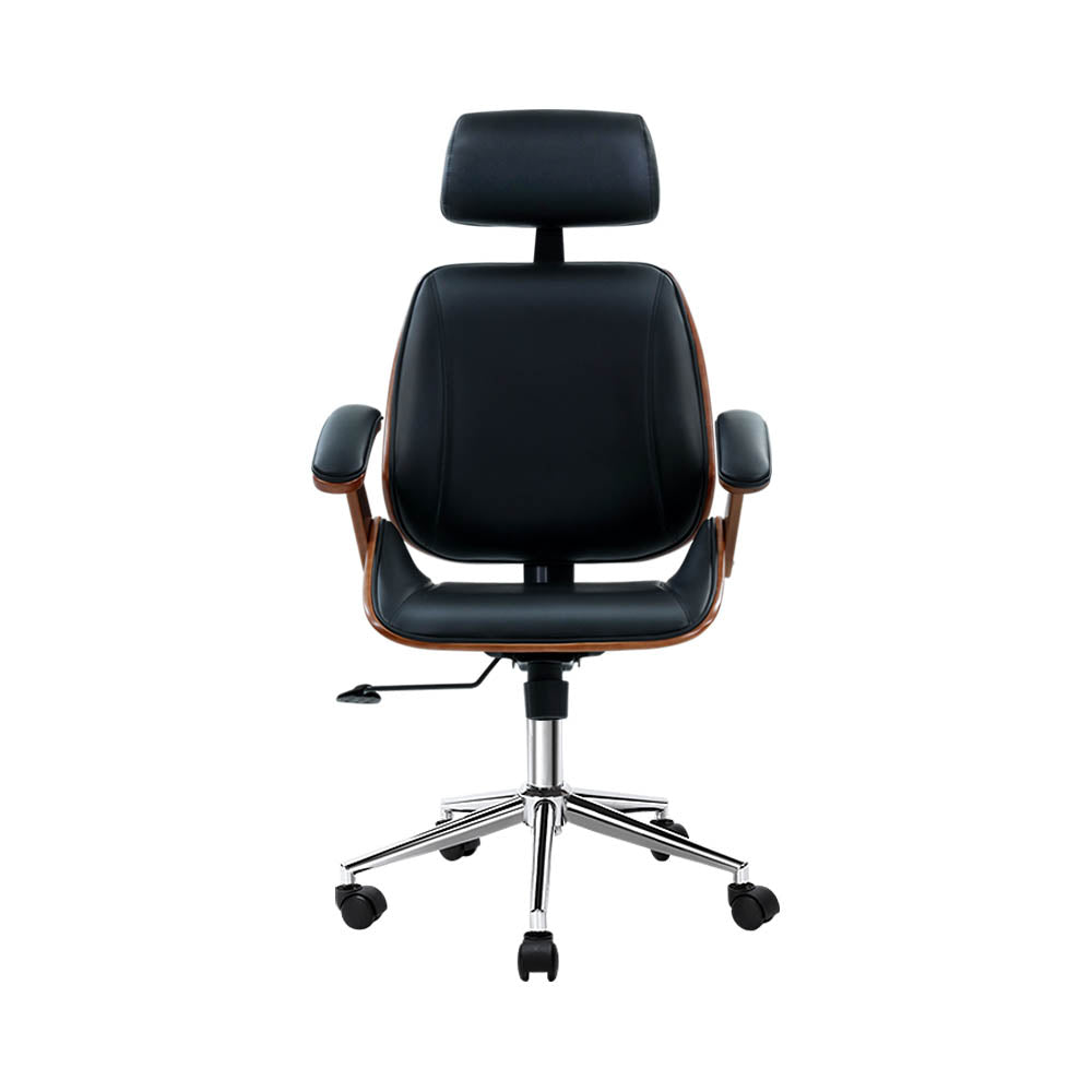 Artiss Wooden Office Chair Leather Seat Black-Furniture > Office-PEROZ Accessories