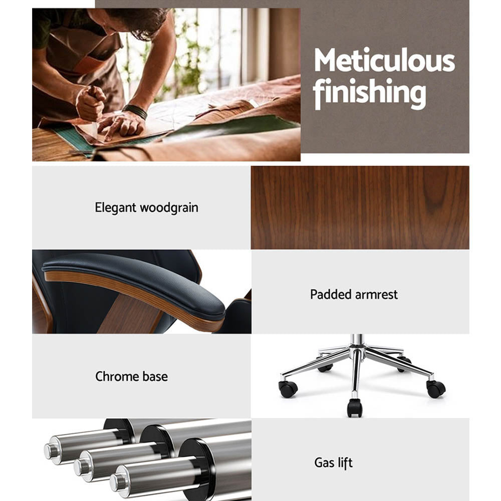 Artiss Wooden Office Chair Leather Seat Black-Furniture > Office-PEROZ Accessories