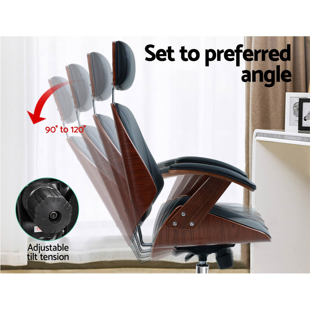 Artiss Wooden Office Chair Leather Seat Black-Furniture > Office-PEROZ Accessories