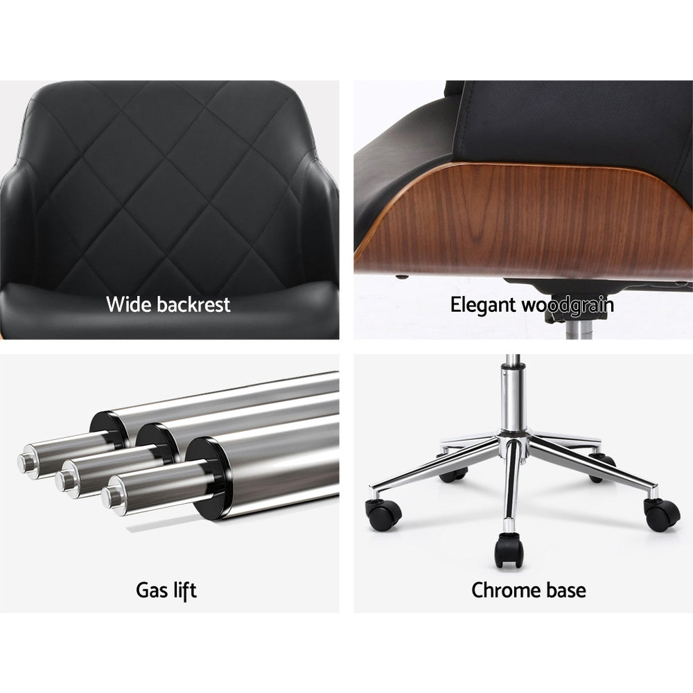 Artiss Wooden Office Chair Fabric Seat Black-Office Chairs-PEROZ Accessories