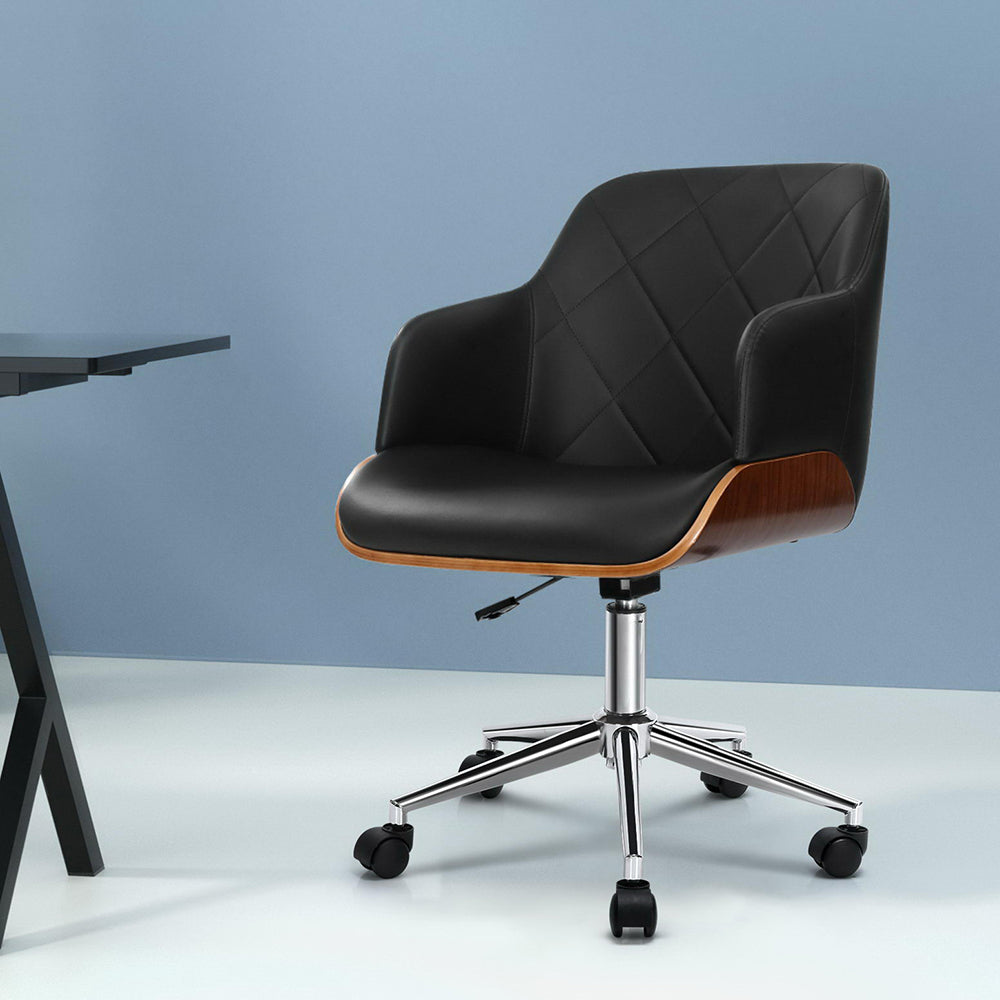 Artiss Wooden Office Chair Fabric Seat Black-Office Chairs-PEROZ Accessories