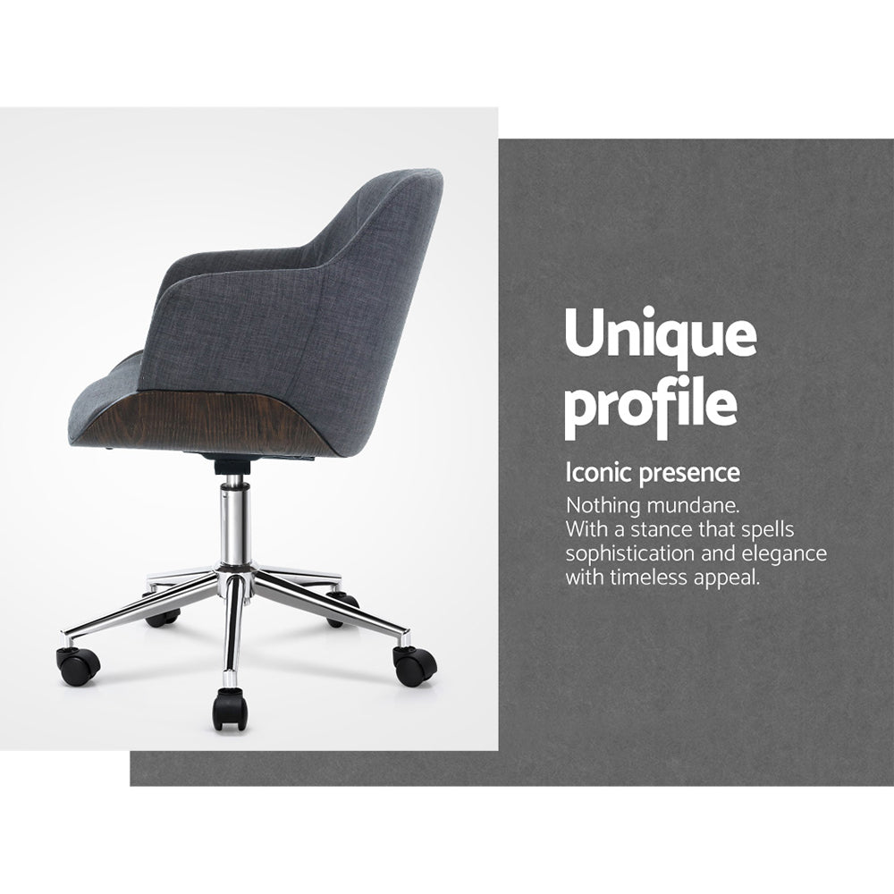 Artiss Wooden Office Chair Fabric Seat Grey-Office Chairs-PEROZ Accessories