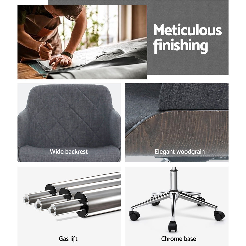 Artiss Wooden Office Chair Fabric Seat Grey-Office Chairs-PEROZ Accessories