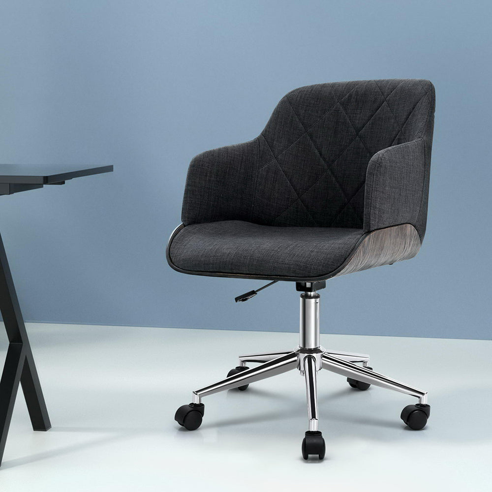 Artiss Wooden Office Chair Fabric Seat Grey-Office Chairs-PEROZ Accessories