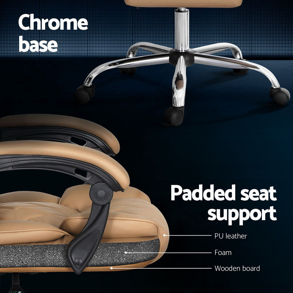 Artiss Executive Office Chair Leather Recliner Espresso-Furniture > Bar Stools & Chairs-PEROZ Accessories