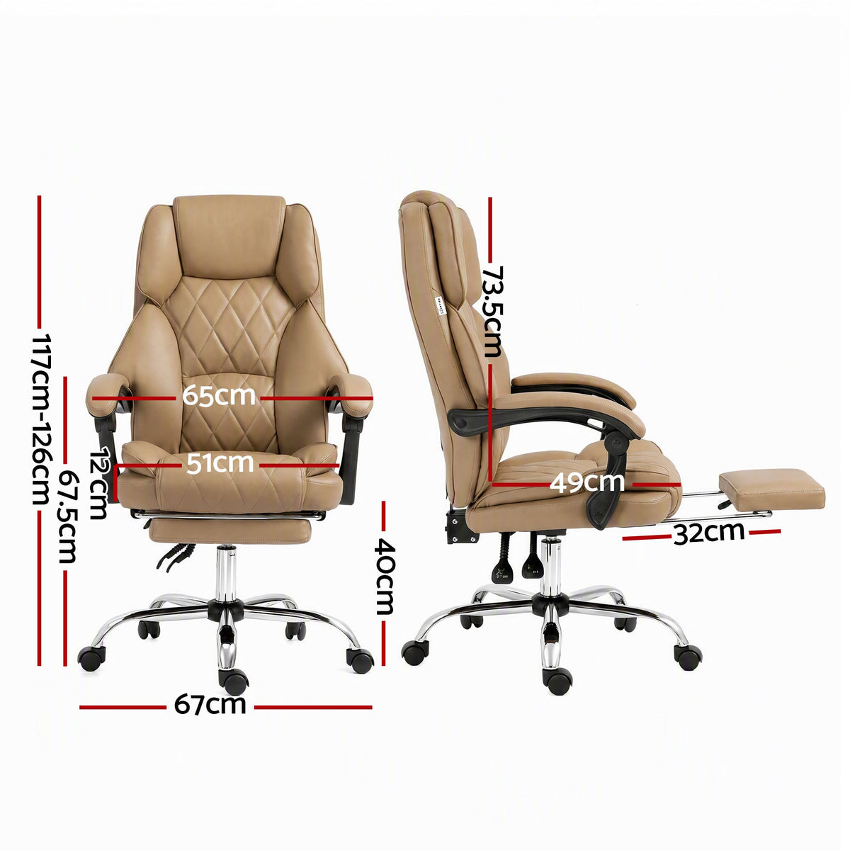 Artiss Executive Office Chair Leather Footrest Espresso-Furniture > Bar Stools & Chairs-PEROZ Accessories