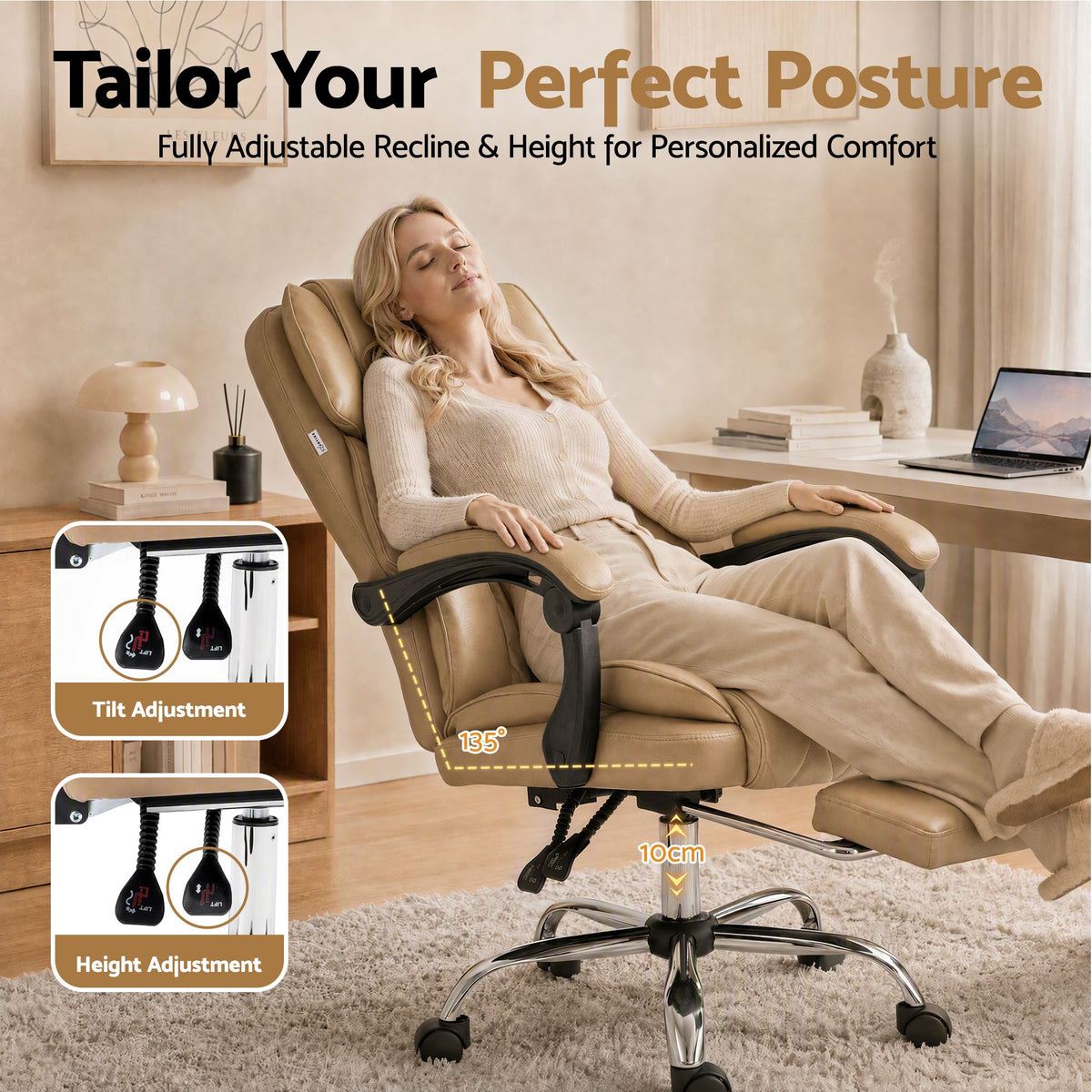 Artiss Executive Office Chair Leather Footrest Espresso-Furniture > Bar Stools & Chairs-PEROZ Accessories
