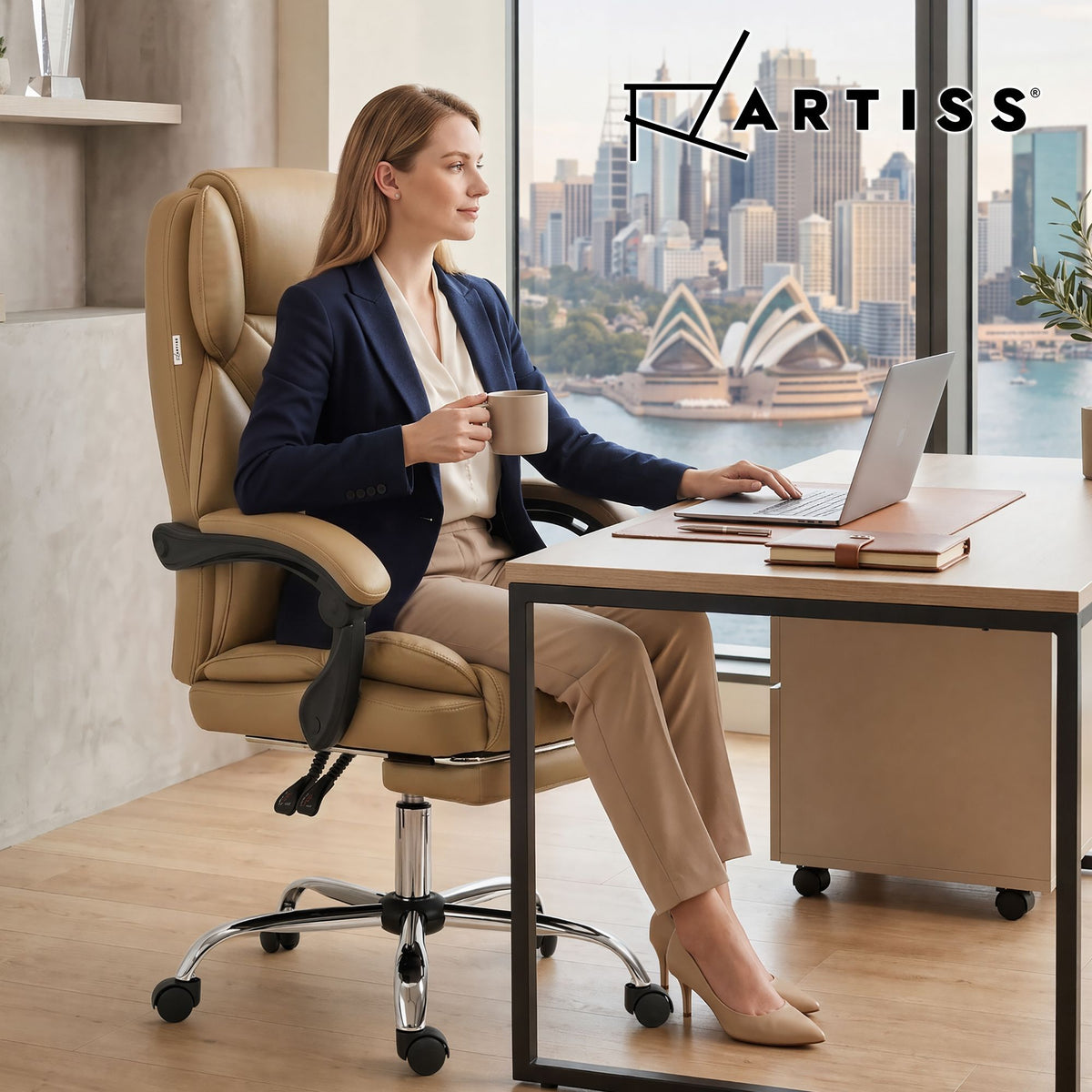 Artiss Executive Office Chair Leather Footrest Espresso-Furniture > Bar Stools & Chairs-PEROZ Accessories