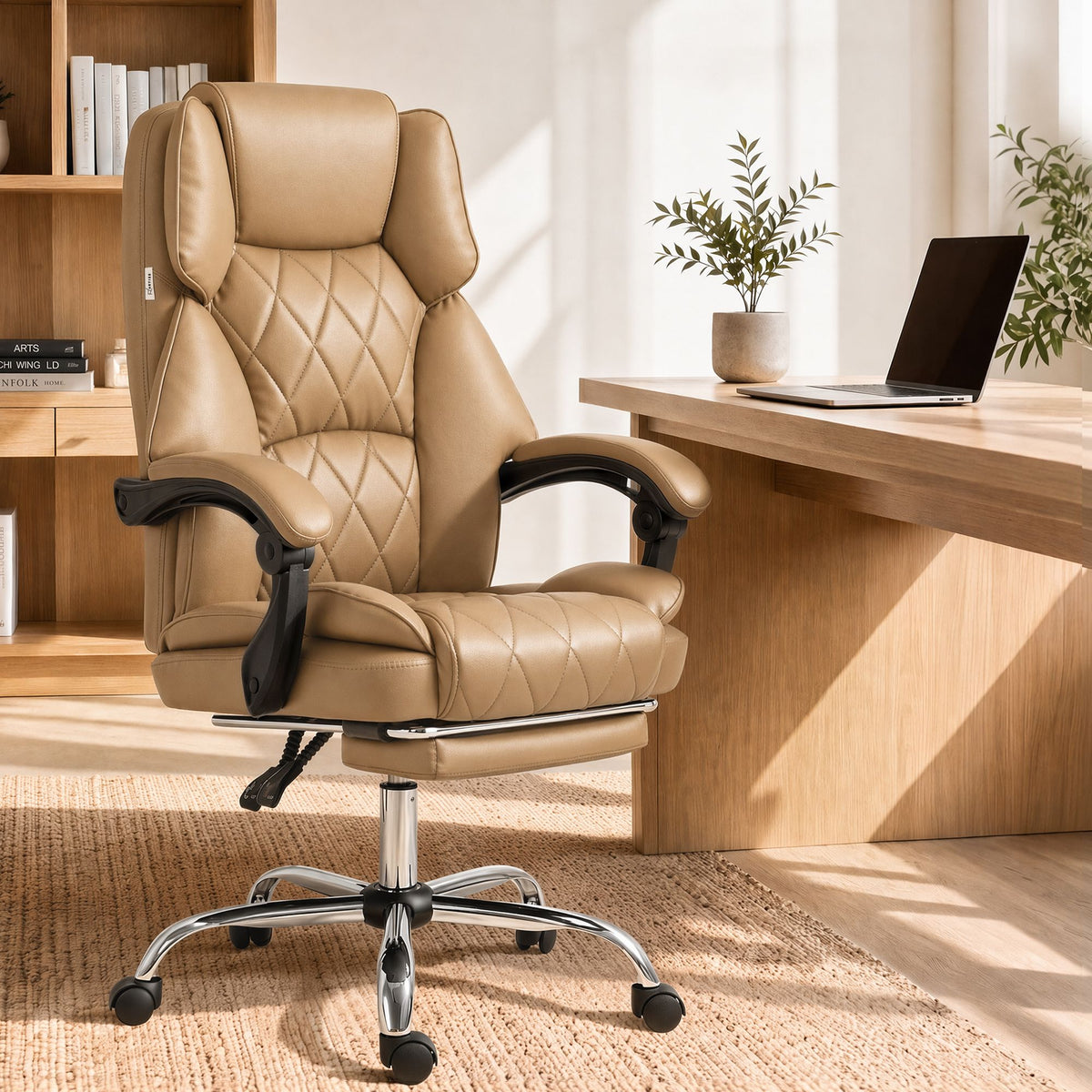 Artiss Executive Office Chair Leather Footrest Espresso-Furniture > Bar Stools & Chairs-PEROZ Accessories
