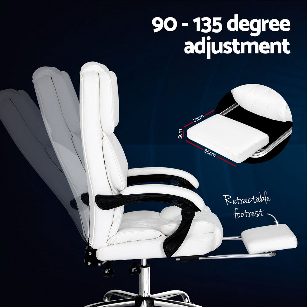 Artiss Executive Office Chair Leather Footrest White-Furniture > Bar Stools & Chairs-PEROZ Accessories