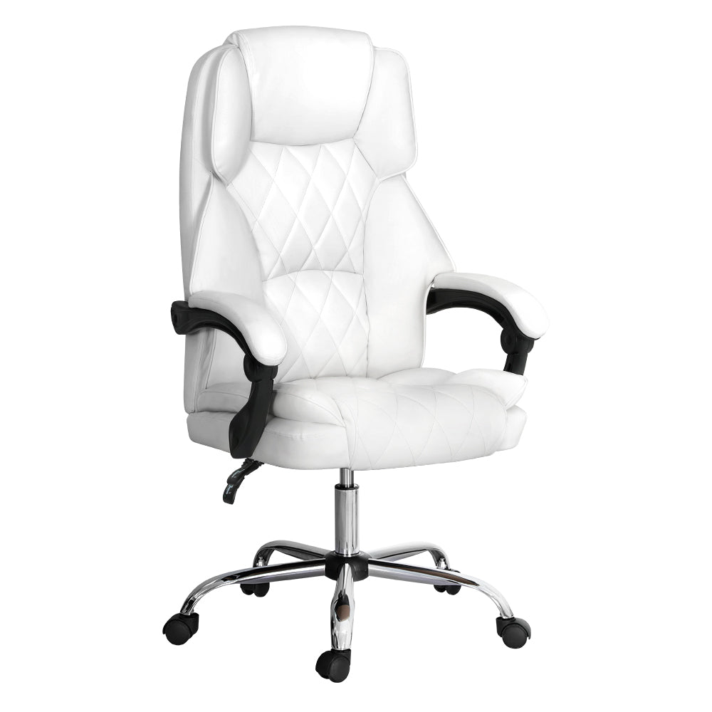 Artiss Executive Office Chair Leather Recliner White-Furniture > Bar Stools & Chairs-PEROZ Accessories