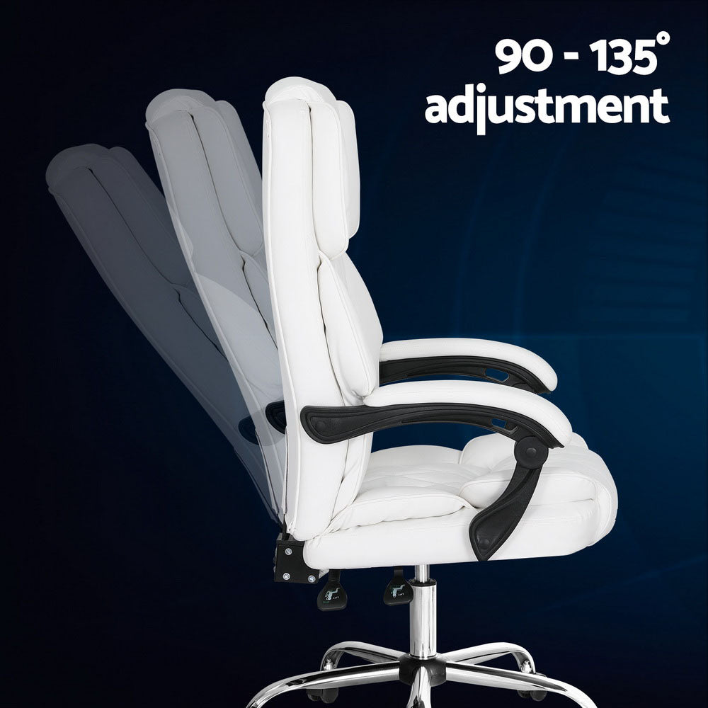 Artiss Executive Office Chair Leather Recliner White-Furniture > Bar Stools & Chairs-PEROZ Accessories