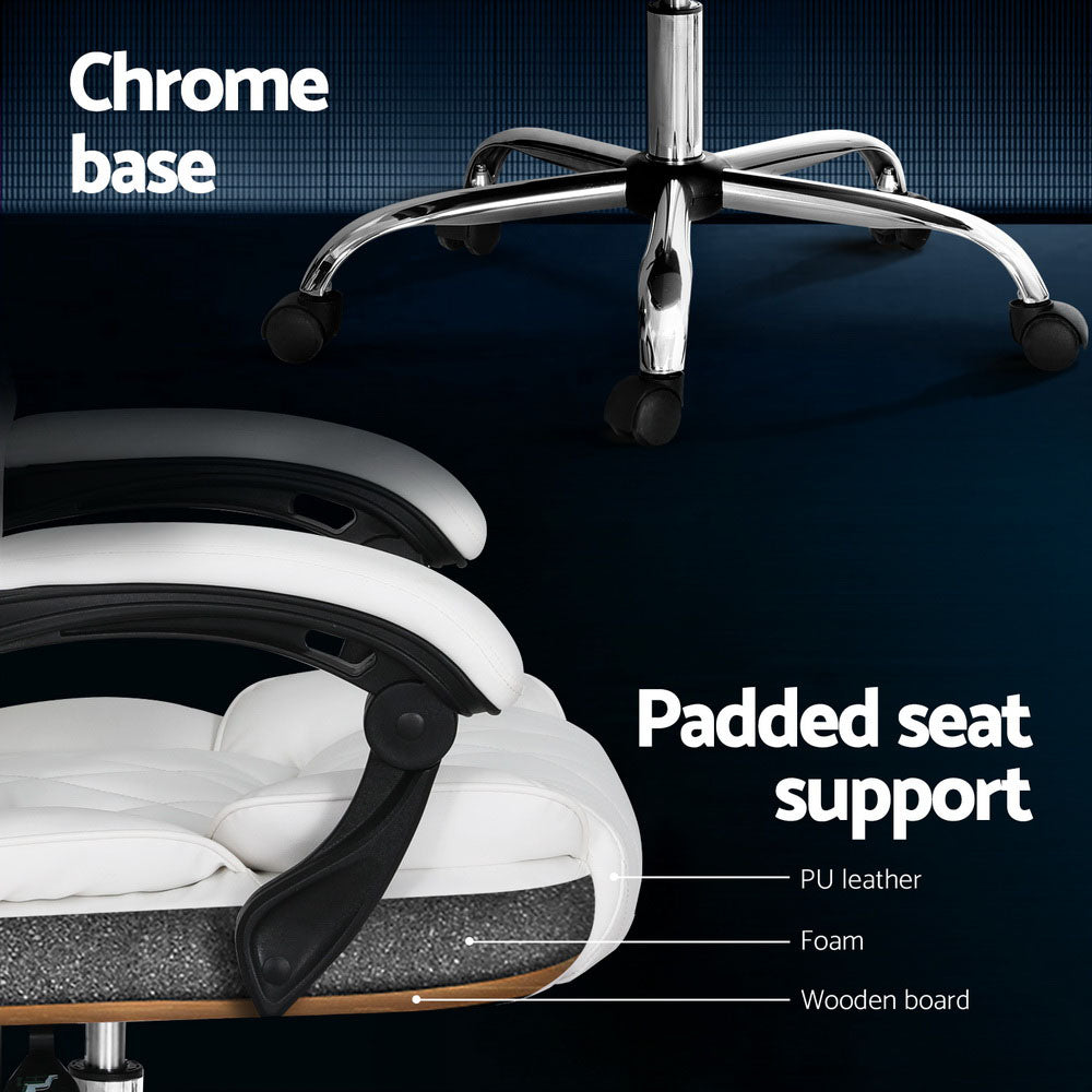 Artiss Executive Office Chair Leather Recliner White-Furniture > Bar Stools & Chairs-PEROZ Accessories