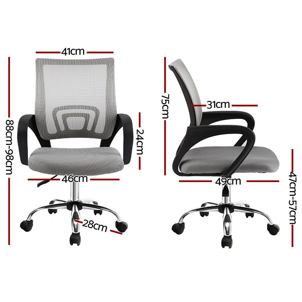 Artiss 2x Mesh Office Chair Mid Back Grey-Furniture > Office > Office & Desk Chairs-PEROZ Accessories